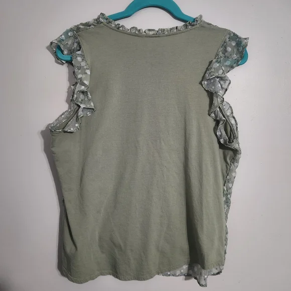 LC Lauren Conrad Green Floral Ruffle Sleeveless Blouse, size XL - Picture 3 of 7